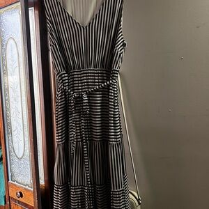 Torrid Navy and White Striped Maxi Dress with Tie